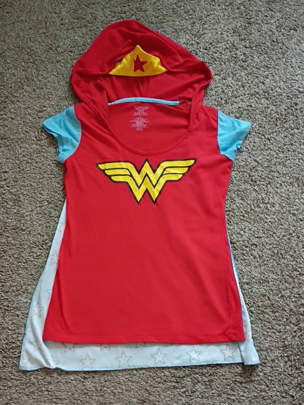Vintage! Red Hooded Short Sleeve Graphic Tee with Yellow Emblem
